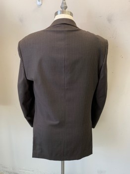 LAZZARETH, Dk Brown, Orange, Lt Gray, Wool, Stripes - Pin, SUIT JACKET, Single Breasted, 2 Buttons, Notched Lapel, 3 Pockets, 4 Button Cuffs, 2 Back Vents