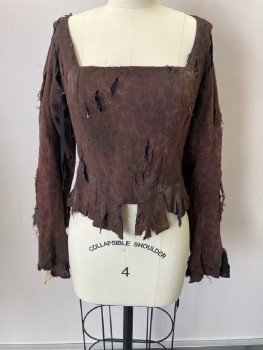 MTO, Brown, Cotton, Solid, Floral, BODICE, Brocade, Sq/n, Removable L/S, Lace Up CB, Aged And Shredded