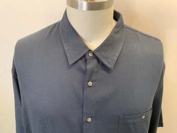 Mens, Casual Shirt, THE FOUNDRY, Charcoal Gray, Rayon, Polyester, Solid, 3XL, Short Sleeves, Button Front, Collar Attached, 1 Pocket, Textured Weave