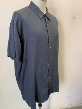 Mens, Casual Shirt, THE FOUNDRY, Charcoal Gray, Rayon, Polyester, Solid, 3XL, Short Sleeves, Button Front, Collar Attached, 1 Pocket, Textured Weave