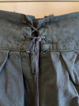 JAS TOWNSEND, Faded Black, Cotton, Solid, High Waist, Wide Waistband, Metal Button Front, 2 Pockets, Back Laces At Waist, Inside Suspender Buttons