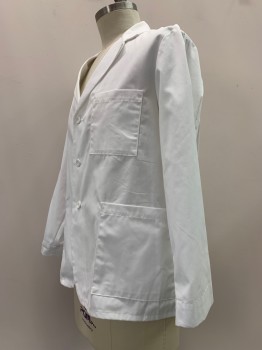 META, White, Polyester, Cotton, Solid, L/S, Button Front, Collar Attached, Notched Lapel, 3 Pockets,