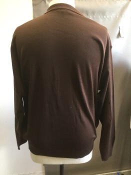 Mens, Pullover Sweater, STACY ADAMS, Brown, Wool, Novelty Pattern, 3XL, Collar Attached, Zip Chest, Golden Brown/ Dark Brown, Some What Geometric Design, Elbow Patches