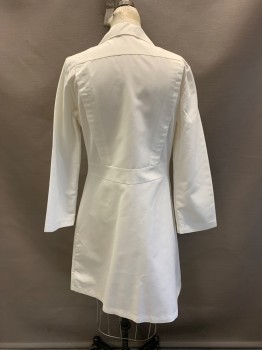 Womens, Lab Coat Women, N/L, White, Poly/Cotton, Solid, B35, 4 Buttons, Notched Lapel, 3 Pockets,