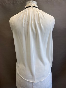 Womens, Blouse, WHO WHAT WEAR, Off White, Polyester, Solid, XL, Ruffled Mock Neck, Slvls, 2 Buttons Back Of Neck, Keyhole Back, Black Tie Attached At Neck *Small Stains At Back Of Neck*