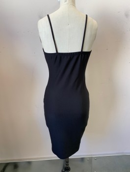 TRAC, Black, Polyester, Spandex, V-N, Spaghetti Straps, Zip Front, Hem Below Knee