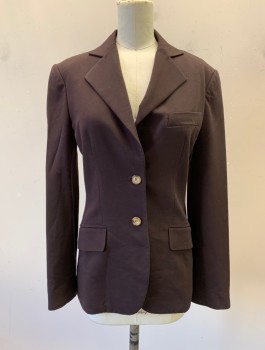 Womens, Blazer, NL, Brown, Wool, B: 32, Notched Lapel, Single Breasted, Button Front, 2 Buttons, 3 Pockets