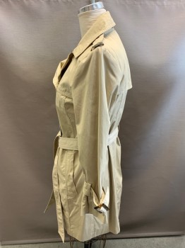 BANANA REPUBLIC, Lt Beige, Cotton, Solid, Double Breasted, With Belt, Epaulets,