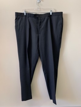 MANTONI, Charcoal Gray, Wool, Solid, F.F, Side Pockets, Zip Front, Belt Loops