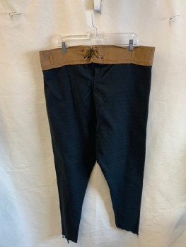 Mens, Sci-Fi/Fantasy Pants, MTO, Black, Tan Brown, Cotton, Tencel, Solid, 40/30, Faux Suede Waistband, Belt Loops, Leather Cord, Lace Up Front & Back, Frayed Hem