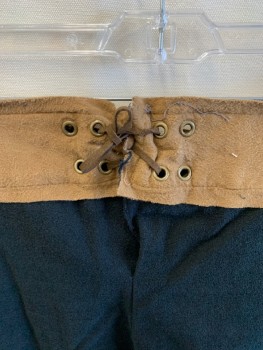 Mens, Sci-Fi/Fantasy Pants, MTO, Black, Tan Brown, Cotton, Tencel, Solid, 40/30, Faux Suede Waistband, Belt Loops, Leather Cord, Lace Up Front & Back, Frayed Hem