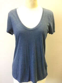 Womens, Top, BP, Slate Blue, Gray, Rayon, Polyester, Heathered, XS, Heather Slate Blue/gray, Scoop Neck, Cap Sleeves