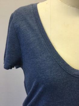 Womens, Top, BP, Slate Blue, Gray, Rayon, Polyester, Heathered, XS, Heather Slate Blue/gray, Scoop Neck, Cap Sleeves