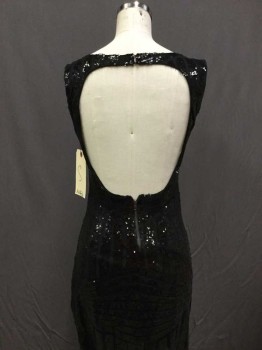 Womens, Evening Gown, Angel, Black, Polyester, Sequins, Stripes, 2, Scoop Neck, Lined To Mini Length, Flared Skirt To Floor, Open Back, Rosette At Drop Waist