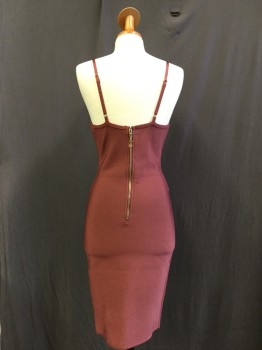 Womens, Cocktail Dress, HMS, Red Burgundy, Spandex, Color Blocking, 26w, 38b, 36h, Padded Cups, Key Hole Center Front,  Adjustable Straps, Back Zipper,