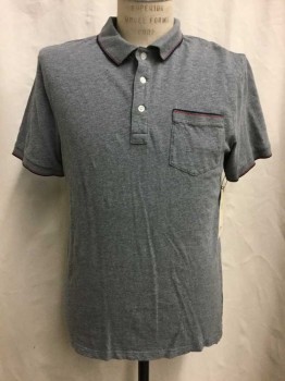 JCREW, Heather Gray, Red, Navy Blue, Cotton, Heathered Gray with Red/navy Stripe Trim, Short Sleeve, Doubles,