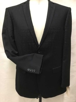 Mens, Sportcoat/Blazer, GIOVANNI TESTI, Graphite Gray, Black, Polyester, Viscose, Abstract , Mottled, 48L, Single Breasted, 2 Buttons,  Notched Lapel, 3 Pockets, Broken Up Plaid Ombre To Solid Black