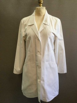 META, White, Poly/Cotton, Solid, Long Sleeves, Collar Attached, Notched Lapel, 4 Buttons, 2 Pockets, Seam Detail