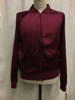 Mens, Casual Jacket, AMERICAN APPAREL, Red Burgundy, Synthetic, Solid, M, Burgundy, Zip Front, 2 Pockets,
