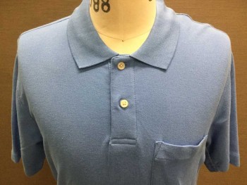 JOHN ASHFORD, Baby Blue, Cotton, Solid, Baby Blue, Collar Attached, 2 Button Front, 1 Pocket, Side Split Hem, Short Sleeves,