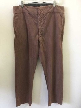 N/L, Sienna Brown, Lt Blue, Cotton, Stripes - Pin, Button Fly, Suspender Buttons at Outside Waist, 2 Side Seam Pockets, Belted Back, Made To Order Reproduction "Old West" Wear