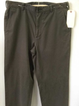 Mens, Casual Pants, BROOKS BROTHERS, Brown, Cotton, Solid, I 29.5, W 34, Flat Front, Zip Front, 4 Pockets, Belt Loops, Wide Leg