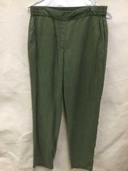 Womens, Pants, GAP, Olive Green, Cotton, Solid, 30, 1-1/2"  D-string & Waistband Front, Elastic Gathered Waistband Back, 2 Slant Pockets Front, and 2 Pockets Back