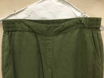Womens, Pants, GAP, Olive Green, Cotton, Solid, 30, 1-1/2"  D-string & Waistband Front, Elastic Gathered Waistband Back, 2 Slant Pockets Front, and 2 Pockets Back