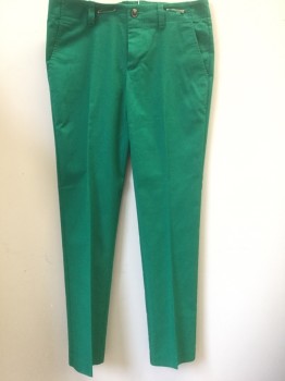 Mens, Casual Pants, MR TURK, Emerald Green, Cotton, Polyester, Solid, 32, 32, Flat Front, Zip Fly, 4 Pckts, Belt Loops