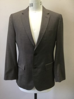 Mens, Sportcoat/Blazer, HUGO BOSS, Brown, Wool, Heathered, 38R, Single Breasted, Notched Lapel, Hand Picked Collar/Lapel, 3 Pockets, 2 Buttons