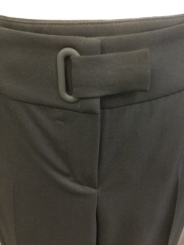 Womens, Slacks, EMPORIO ARMANI, Black, Wool, Solid, 4, Low Rise, Short Fly Front with Interesting Waistband Closure, 3 Pockets, Straight Slightly Flared Leg
