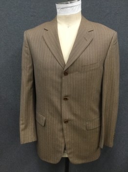 Mens, Suit, Jacket, ZILLIONI, Brown, Red-Orange, Wool, Stripes - Vertical , 42R, Single Breasted, 3 Buttons,  Collar Attached, Notched Lapel, 3 Pockets