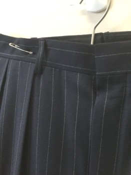 POLO RALPH LAUREN, Navy Blue, Lt Gray, Wool, Stripes - Pin, Navy with Light Gray Pinstripes, Double Pleated, Zip Fly, 4 Pockets, Relaxed Leg, 90's/00's