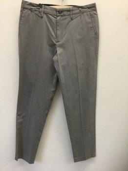 ARMANI EXCHANGE, Gray, White, Cotton, Stripes, Flat Front, 2 Front Slash Pockets, 2 Back Pockets with Buttons and Flaps, Zig Zag Detail at Waist, Note the Pants are "new" = Never Been Worn