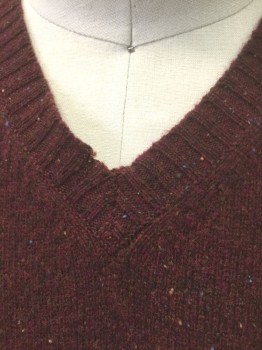 Mens, Sweater Vest, CLUB ROOM, Red Burgundy, Multi-color, Wool, Solid, Speckled, S, Burgundy with Multicolor Flecks Throughout, Knit, Pullover, V-neck