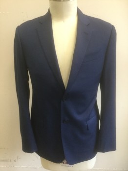 EMPORIO ARMANI, Navy Blue, Wool, Solid, 2 Color Weave, Dotted Weave, Single Breasted, Notched Lapel, 2 Buttons, 3 Pockets, Hand Picked Stitching at Lapel, Black Lining, High End