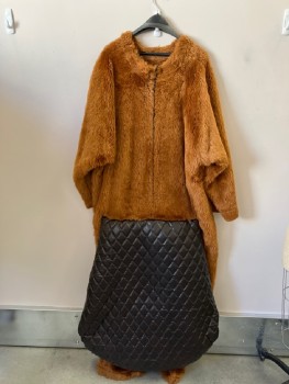 Unisex, Piece 2, MTO, Brown, Dk Brown, Faux Fur, Faux Leather, XXXL, BODY- L/S, Jumpsuit, Back Zip,  with Large Quilted Tail,
