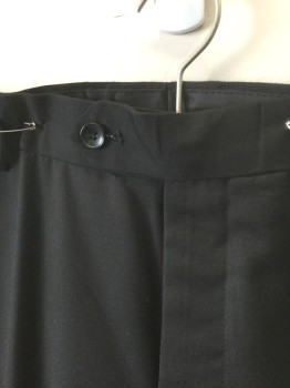 CARLO RUSSO, Black, Polyester, Rayon, Solid, Flat Front, Button Tab Waist, Zip Fly, 4 Pockets, Straight Leg