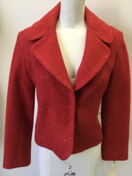 Womens, Suit, Jacket, A. PRIME, Red, Wool, Tweed, W 27, B 34, Snap Front, Notched Lapel,