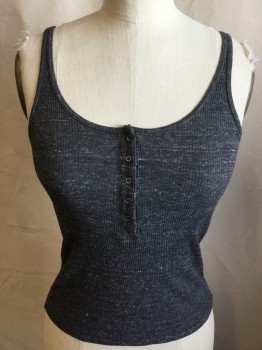 BRANDY MELVILLE, Charcoal Gray, Cotton, Polyester, Heathered, Ribbed, Scoop Neck, 5 Small Metal Snap Front, 1/2" Straps