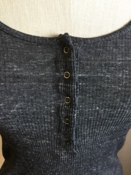 Womens, Top, BRANDY MELVILLE, Charcoal Gray, Cotton, Polyester, Heathered, S/M, Ribbed, Scoop Neck, 5 Small Metal Snap Front, 1/2" Straps