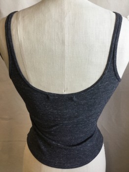 Womens, Top, BRANDY MELVILLE, Charcoal Gray, Cotton, Polyester, Heathered, S/M, Ribbed, Scoop Neck, 5 Small Metal Snap Front, 1/2" Straps