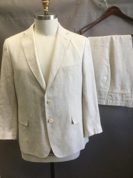 ENZO, Ecru, Linen, Solid, Single Breasted, 2 Buttons,  3 Pockets, 2 Back Vents,  Hand Picked Collar/Lapel,