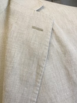 ENZO, Ecru, Linen, Solid, Single Breasted, 2 Buttons,  3 Pockets, 2 Back Vents,  Hand Picked Collar/Lapel,