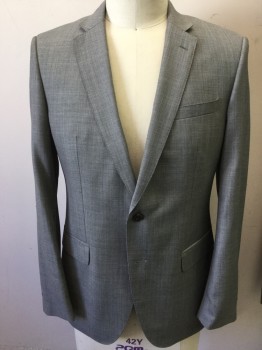 BOSS, Black, Gray, Wool, Solid, Gray and Black Micro Weave, Notched Lapel, 2 Button Front, Pocket Flap,