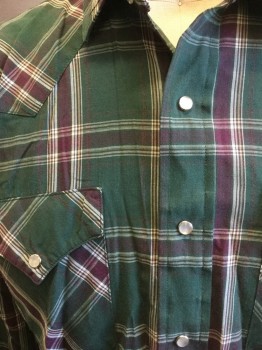 WESTERN CRAFT, Green, White, Purple, Yellow, Cashmere, Plaid, Collar Attached, Long Sleeves, Pearl Snap Front, Pocket Flaps