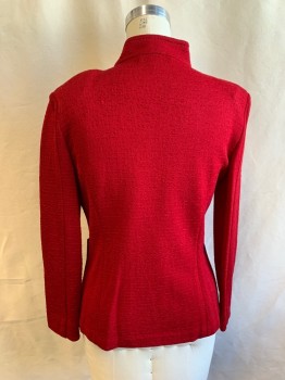 ST. JOHN, Red, Wool, Solid, Slubbed, Single Breasted, 1 Gold/Red Stone Button, Novelty Stand Collar, Lapel Attached to Yoke, 2 Patch Pockets, Long Sleeves