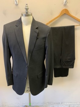 PRONTO UOMO, Charcoal Gray, Wool, Polyester, Solid, Single Breasted, 2 Buttons,  Notched Lapel, 2 Back Vents,