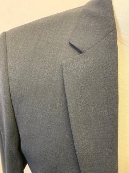 PRONTO UOMO, Charcoal Gray, Wool, Polyester, Solid, Single Breasted, 2 Buttons,  Notched Lapel, 2 Back Vents,
