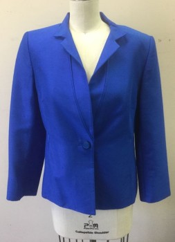 Womens, Blazer, TED BAKER, Royal Blue, Viscose, Acetate, Solid, B:34, 1, Fabric Has Raw Silk-like Appearance with Slubbed Texture, Single Breasted, Notched Lapel, 1 Blue Button with Ted Baker Logo, 2 Welt Pockets Along Seams, Lightly Padded Shoulders, Pastel Watercolor Pattern Lining